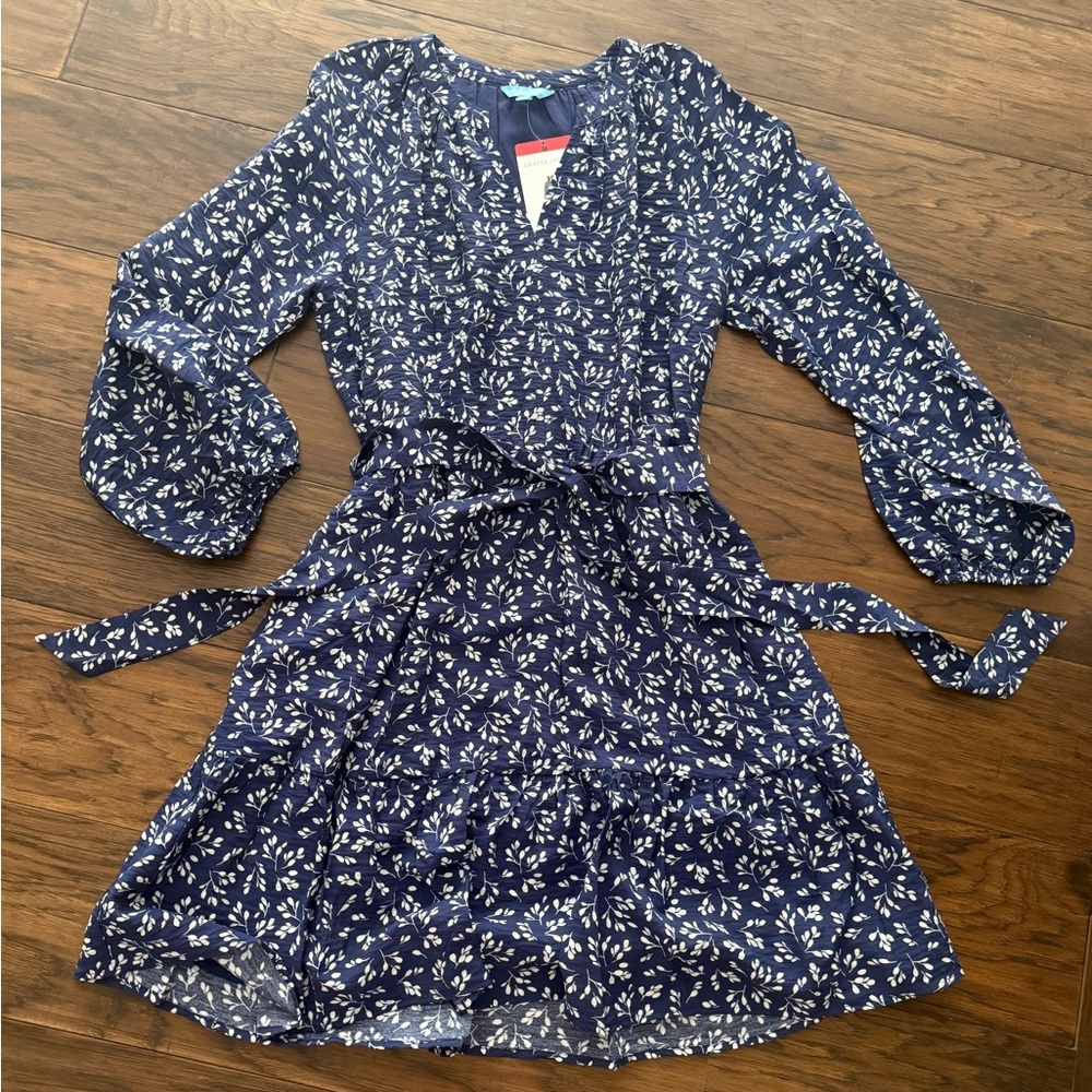 Draper James Navy Dress with White Leaf Pattern